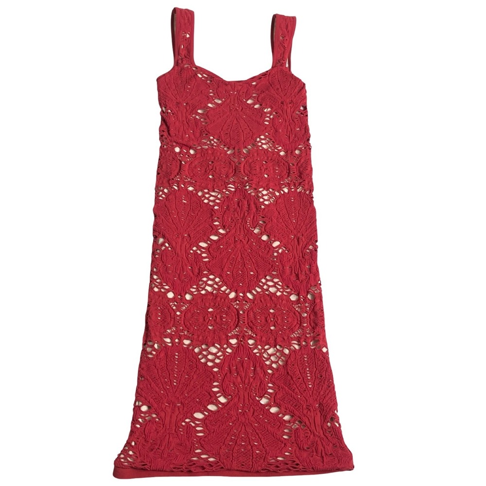 Intimately Free People Medallion Crochet Bodycon Mini Dress XS/S Red Lace Boho